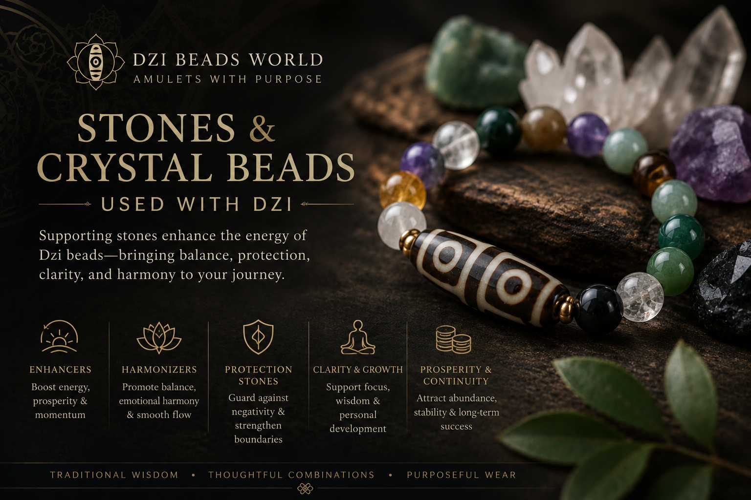 Stones & Crystal Beads Used With Dzi