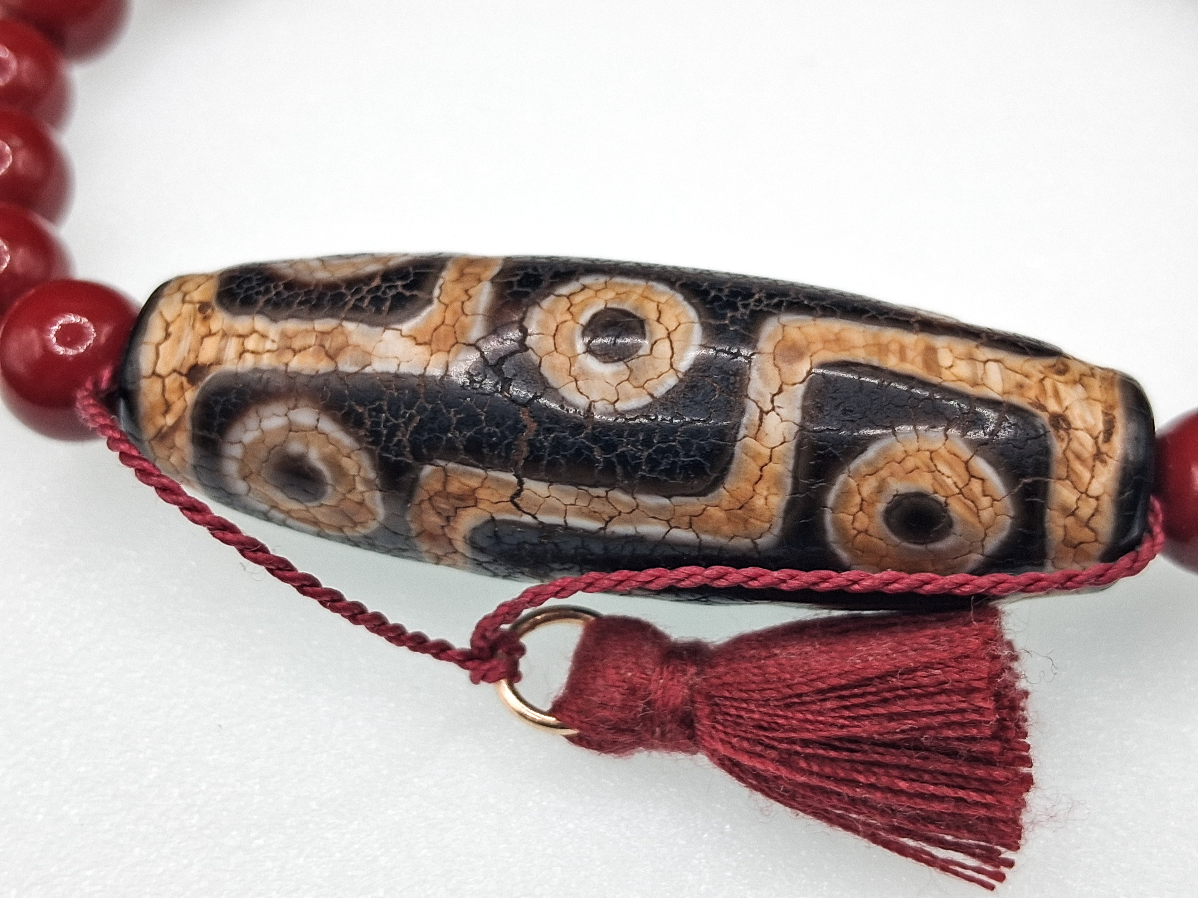 9-Eye Dzi with 3 Lightnings — Dragon Skin Bracelet