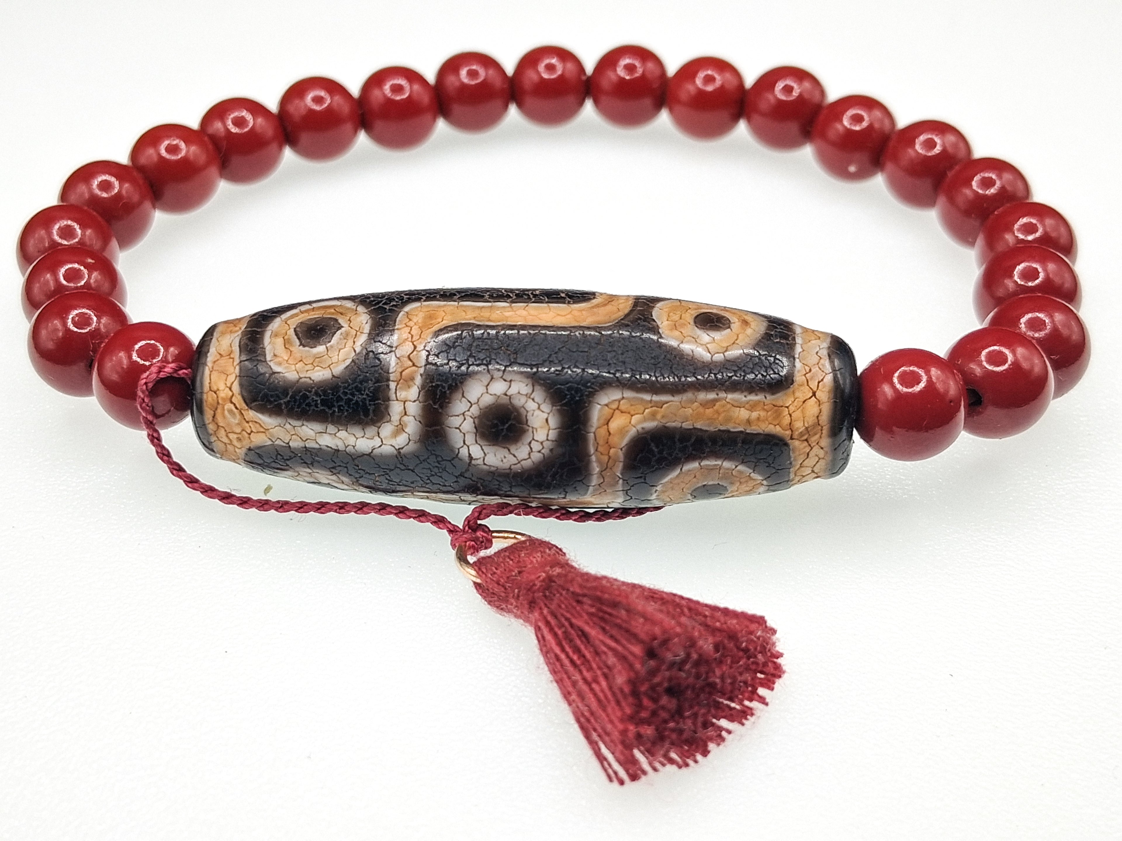 9-Eye Dzi with 3 Lightnings — Dragon Skin Bracelet