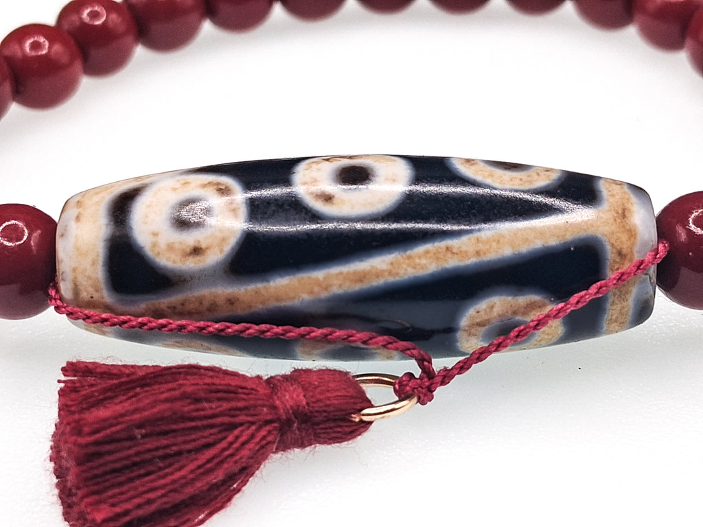 9-Eye Dzi with Da Luo Design — Cinnabar Bracelet