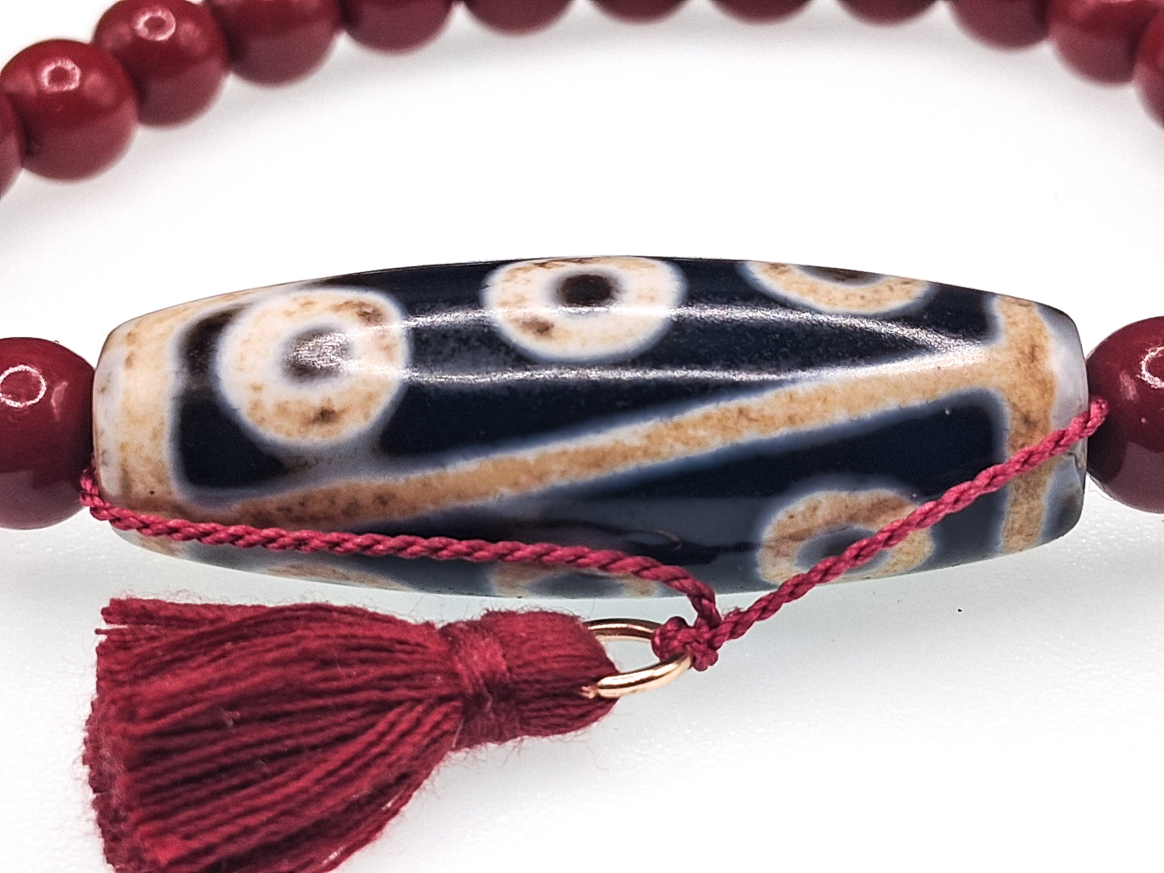 9-Eye Dzi with Da Luo Design — Cinnabar Bracelet