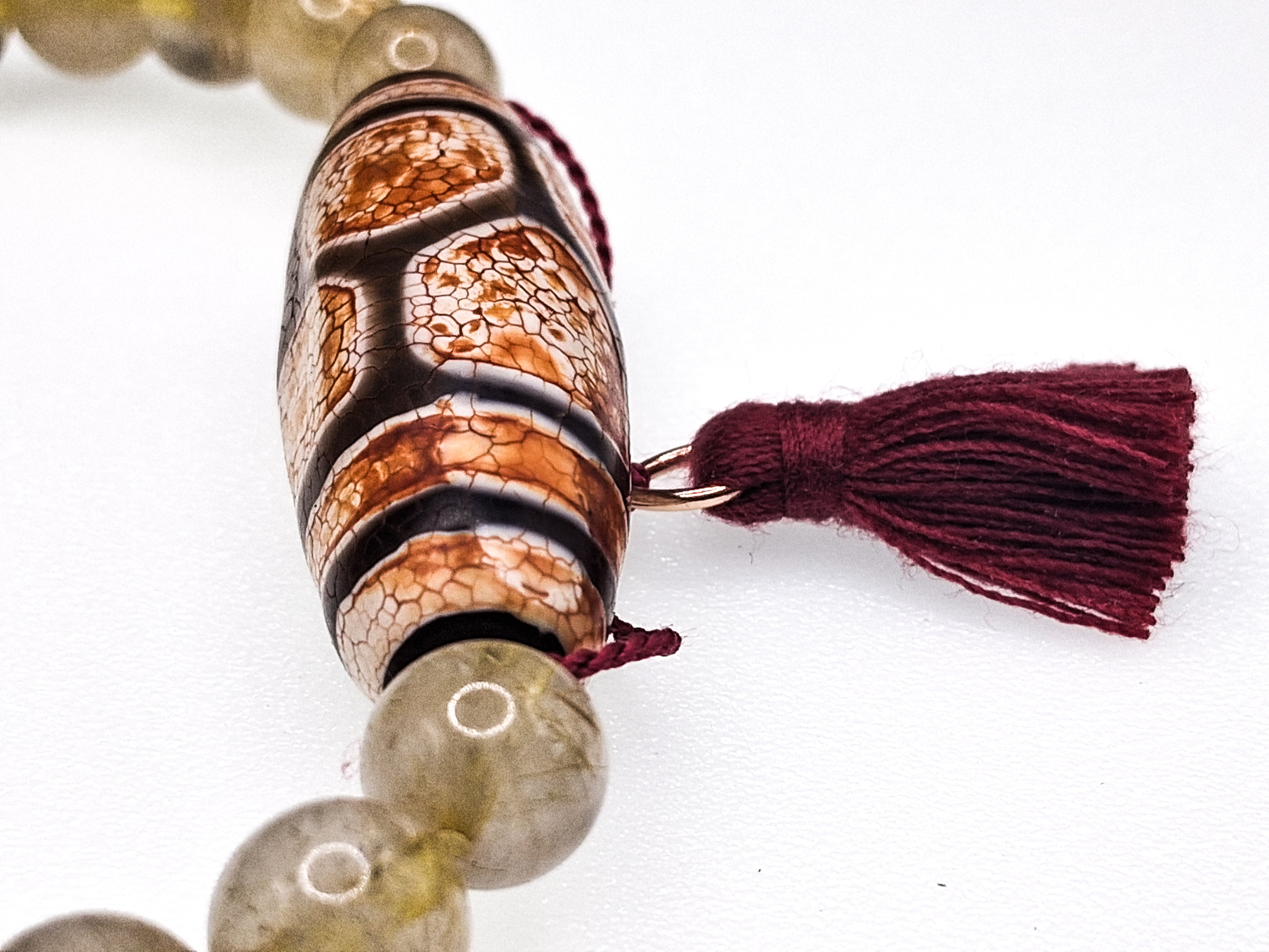 Tortoiseshell Dzi with Two Stripes — Bracelet with Gold Rutilated Quartz