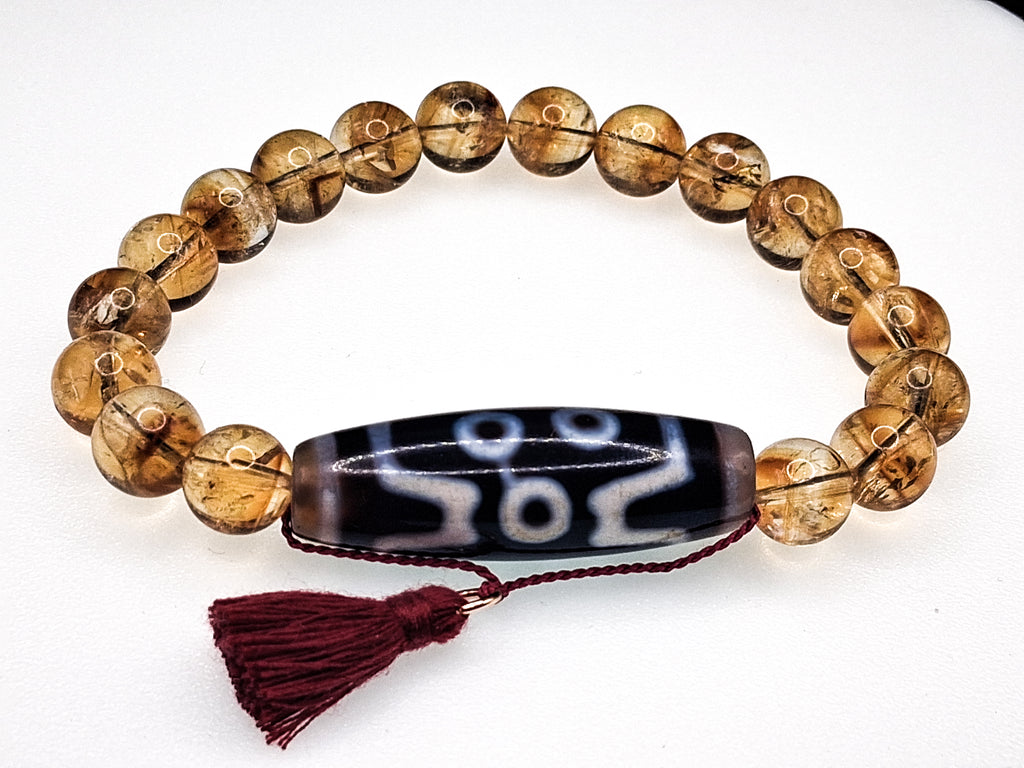 5-Eye Dzi with Two Stripes — Citrine Bracelet