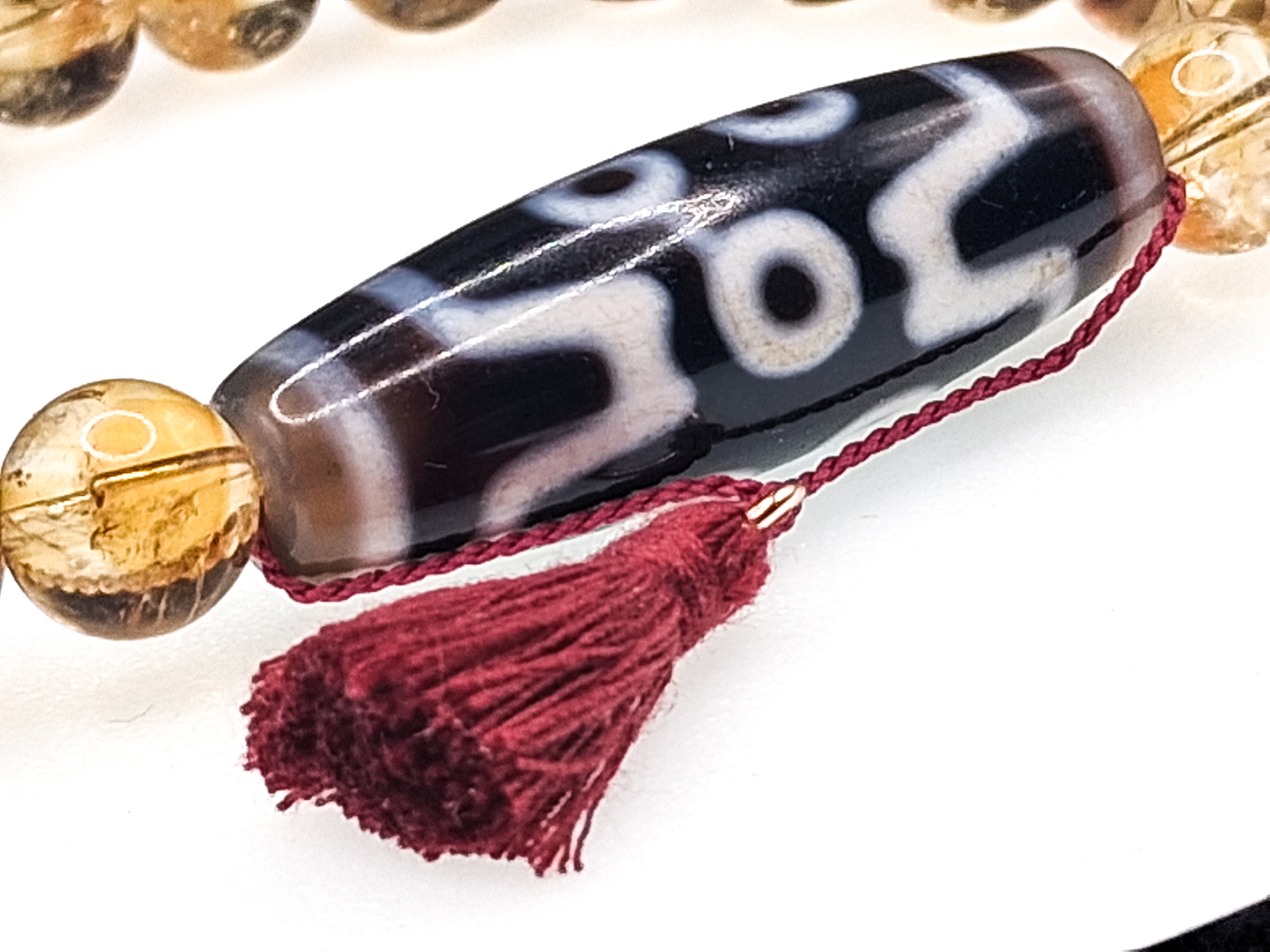 5-Eye Dzi with Two Stripes — Citrine Bracelet