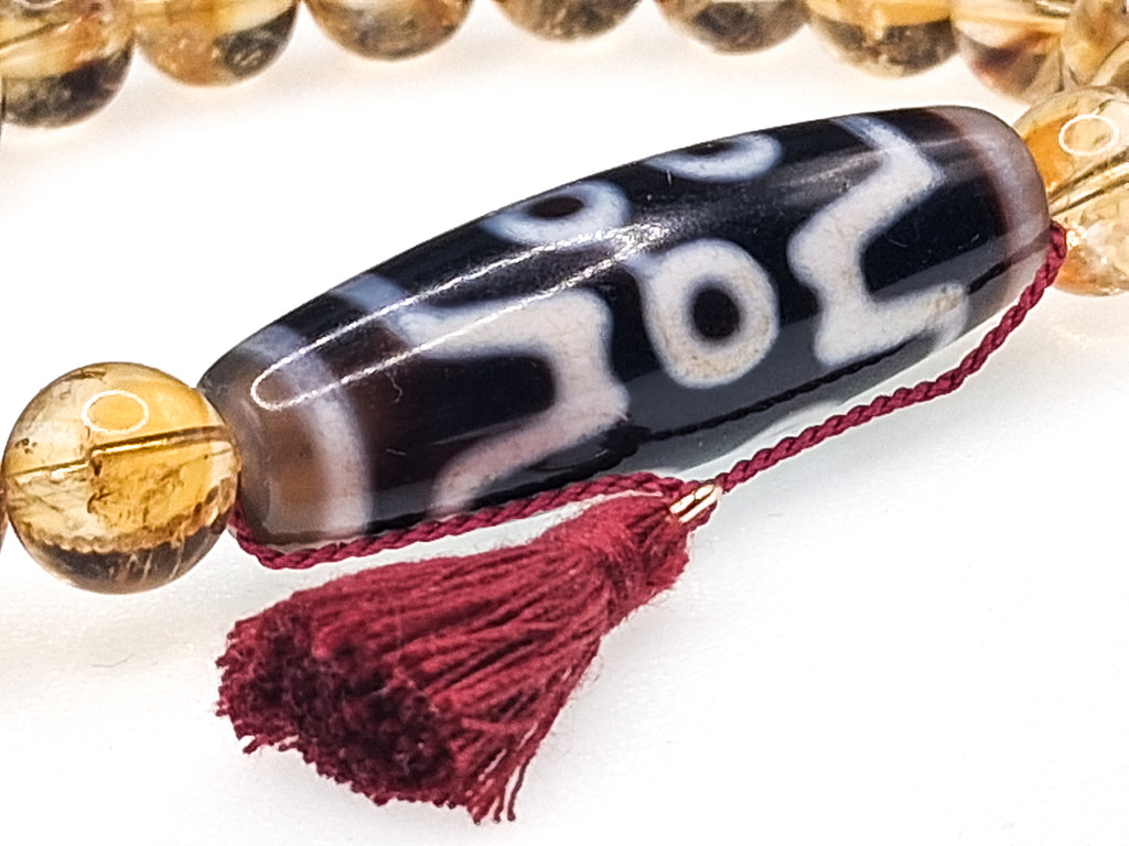 5-Eye Dzi with Two Stripes — Citrine Bracelet