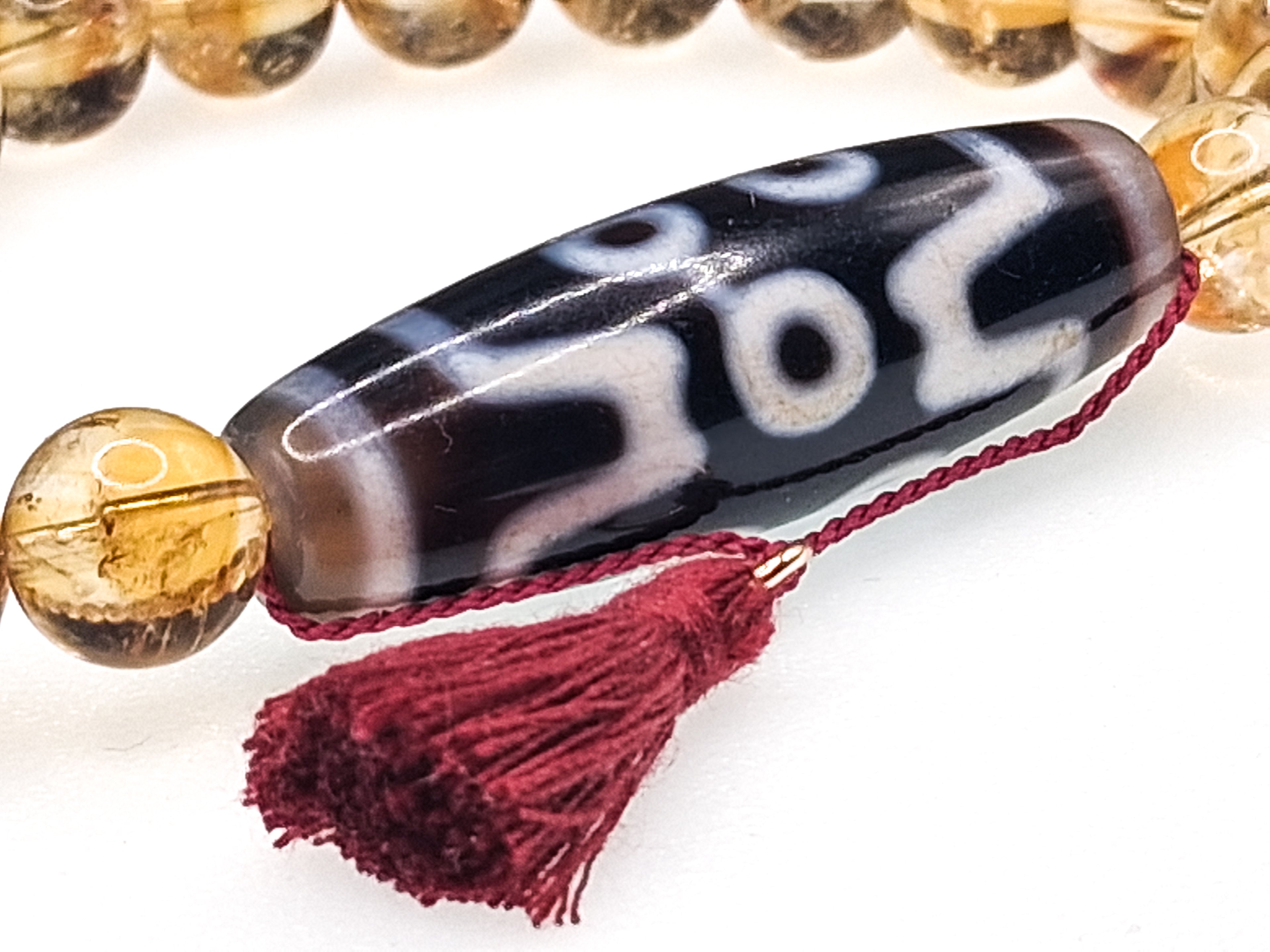 5-Eye Dzi with Two Stripes — Citrine Bracelet