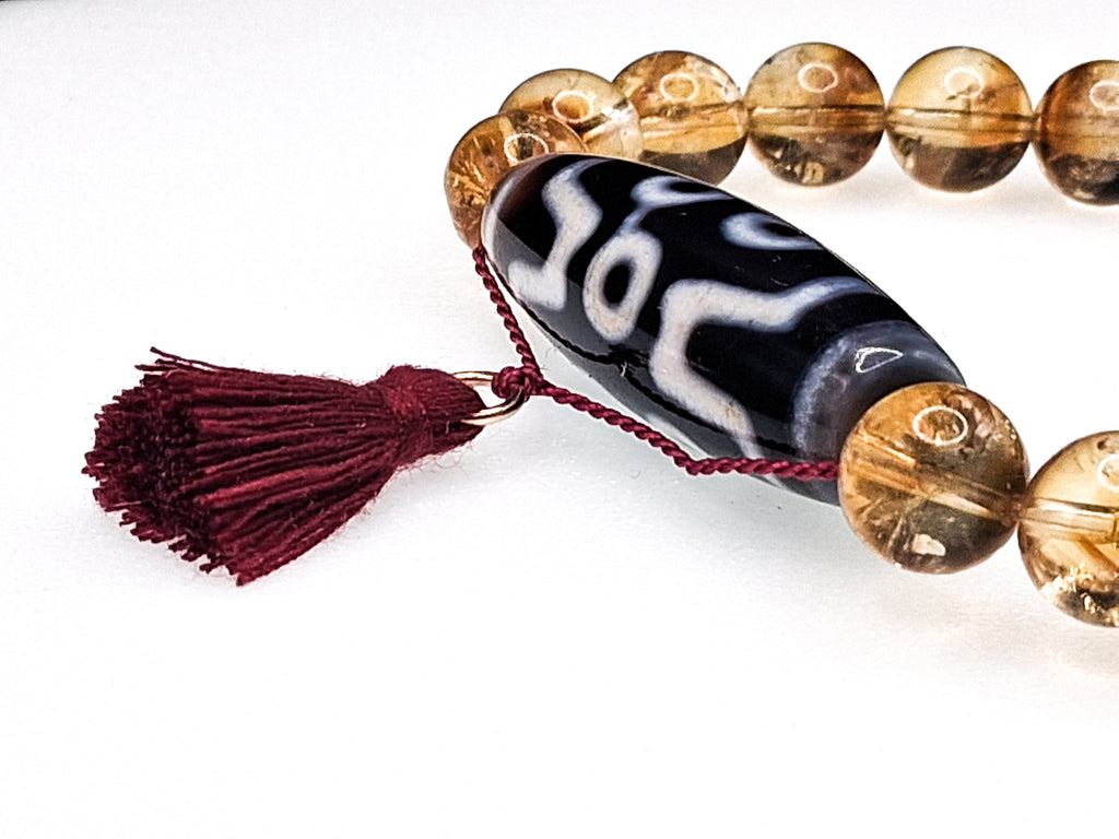 5-Eye Dzi with Two Stripes — Citrine Bracelet